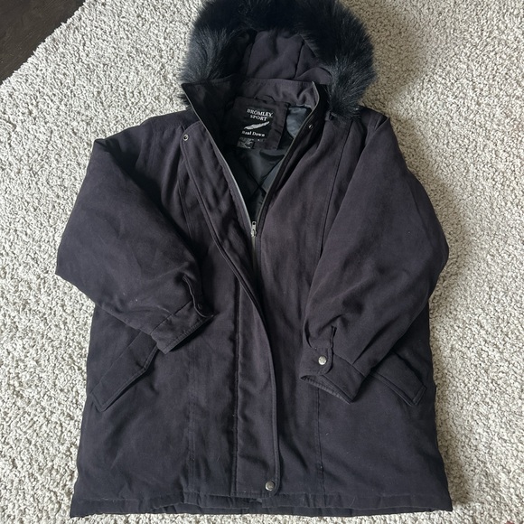 Women's Black Down Removable Hooded Ski Jacket - Picture 1 of 2